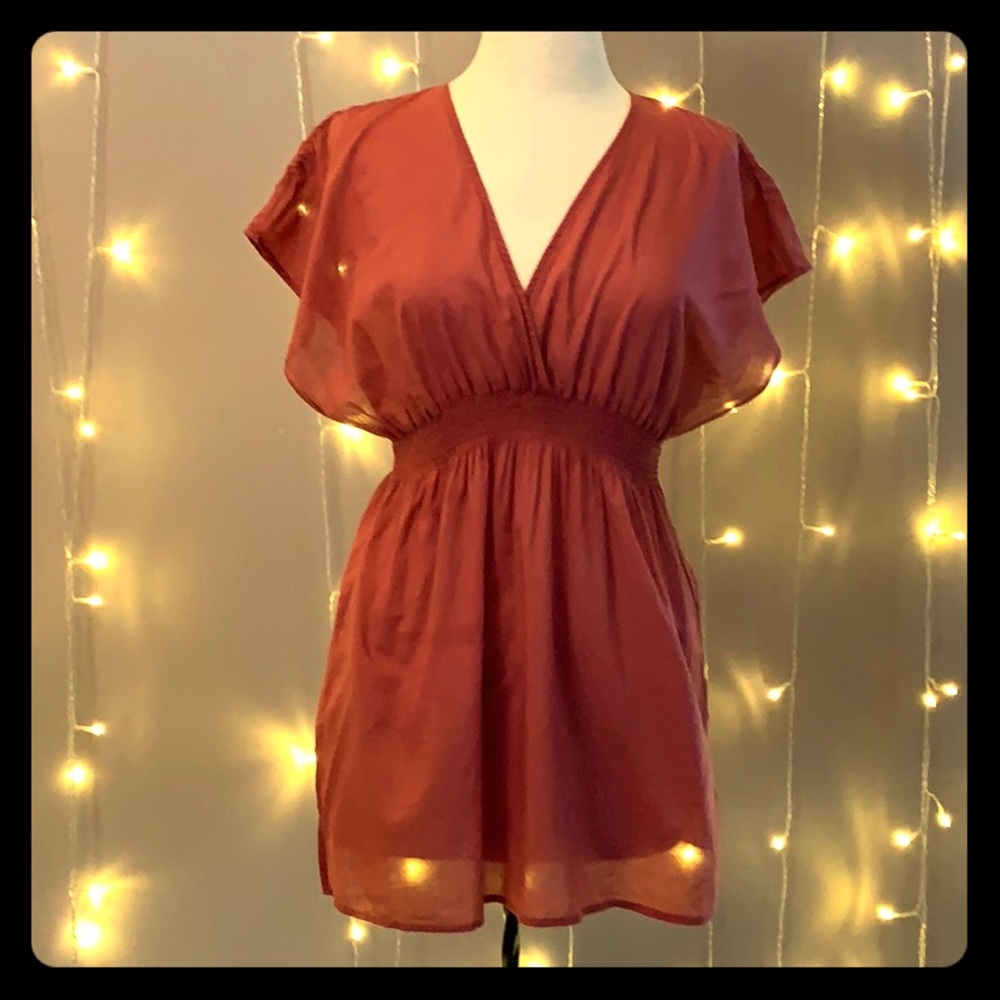 Burnt-orange peasant top